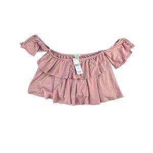 Bozzolo Top Size M Off-The-Shoulder Ruffled Crop Top M Women's Pink Casual Summe